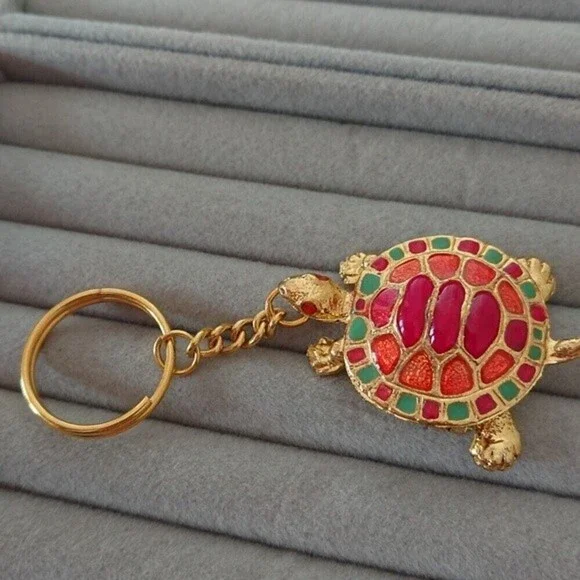 Gold tone Turtle With Colorful Shell Keychain/charm - Picture 1 of 7
